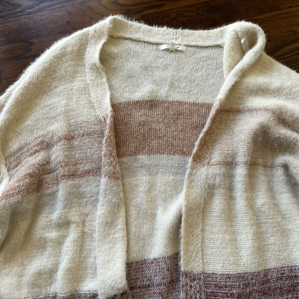 Maurices Plus Size Eyelash Striped  Open Cardigan Plus Size 0X Cream Sweater - Picture 3 of 15